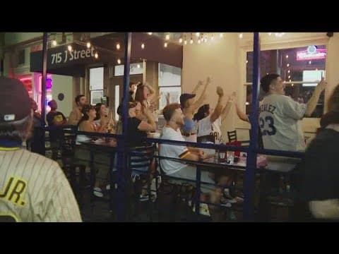 Padres fan head downtown to watch the game
