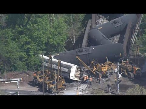 Chopper video shows Norfolk Southern train derailment in Pennsylvania