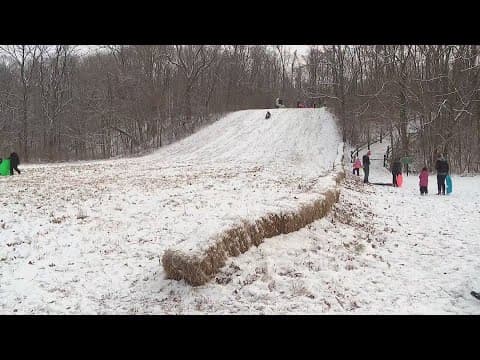 Kids enjoy sledding at Highbanks Metro Park after snowfall