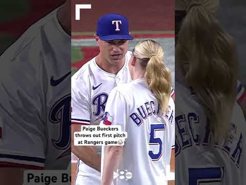 Paige Bueckers threw out the first pitch at a Texas Rangers game yesterday