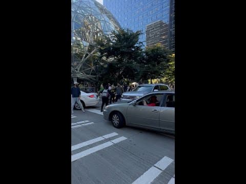 Drivers, protesters clash outside Amazon Spheres