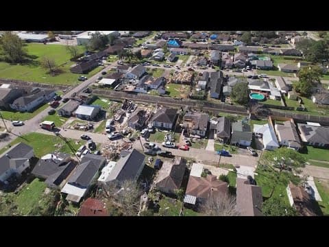 Drone footage of tornado damage in Harvey