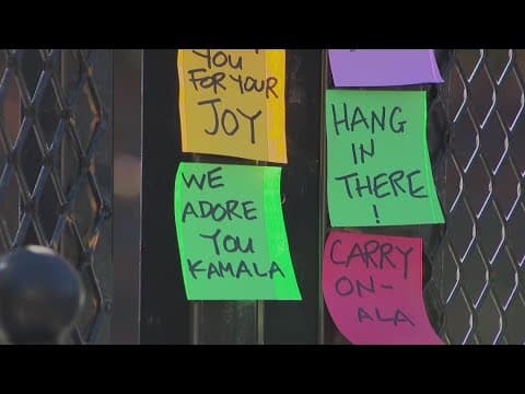 People leave messages for Kamala Harris outside her DC home