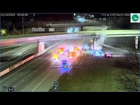 1 critcally injured after truck catches fire on I-71 in north Columbus