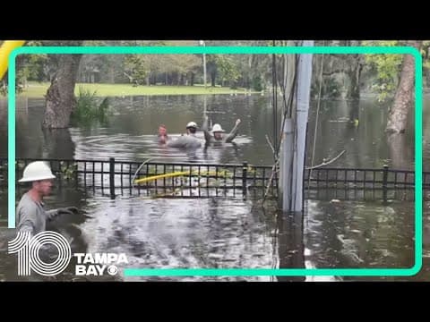 Louisiana linemen work to restore power in chest-deep water following Hurricane Milton