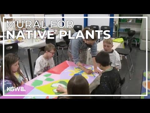 Troutdale Elementary students paint mural highlighting Oregon's native plants