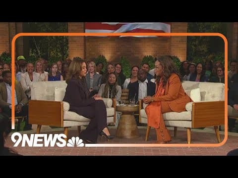 Kamala Harris speaks with Oprah at campaign event in Michigan