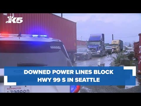 Downed power lines block Hwy 99 S in Seattle
