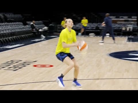 Paige Bueckers warms up before Wings-Lynx game