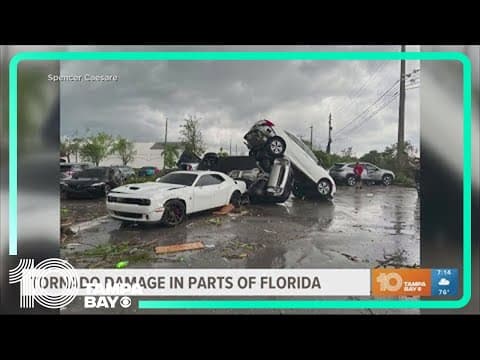 Cars stacked on each other after tornado touches down in Palm Beach Gardens