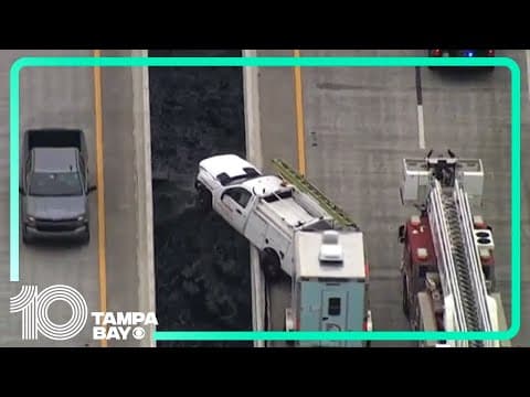 Truck's front end hops barrier on Sunshine Skyway Bridge