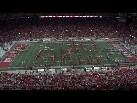 Ohio State University Marching Band joined by alumni for quadruple 'Script Ohio'