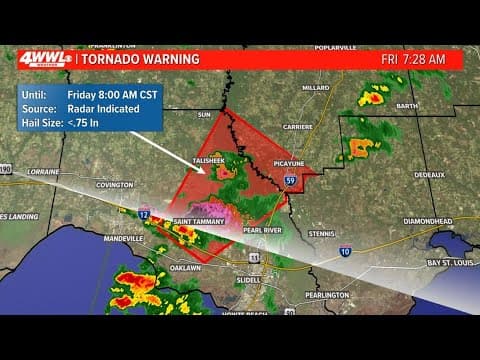 Tornado Warning has been issued for areas in Pearl River, St. Tammany until  8:00 AM