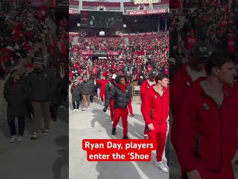 Ohio State head coach Ryan Day, players enter the ‘Shoe for Sunday’s celebration