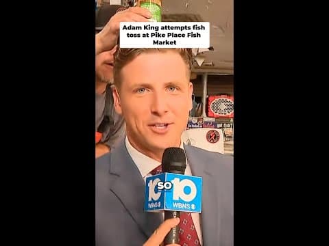 10TV's Adam King attempts fish catch at Pike Place Fish Market in Seattle