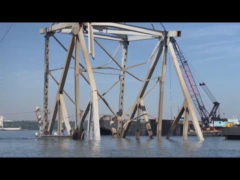 Video shows final piece of steel truss left behind after Key Bridge collapse removed
