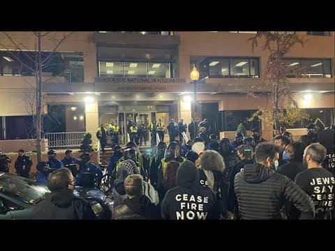 Protesters clash with police during ceasefire demonstration outside DNC Headquarters