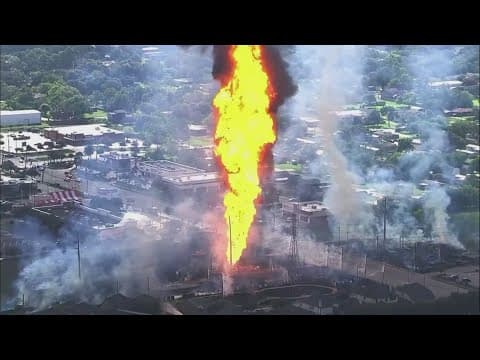 Natural gas pipeline spewing fire into the air outside Houston