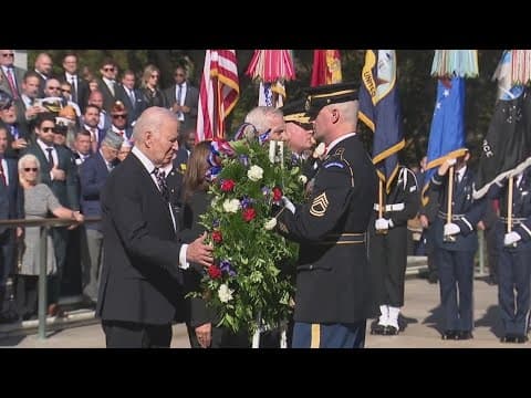 President Joe Biden speaks during Veterans Day ceremony at Arlington National Cemetery