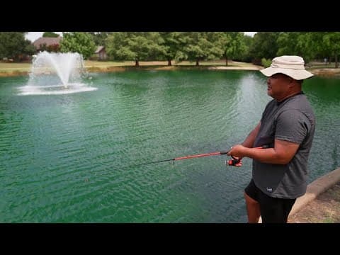 North Texas town applies dye to some ponds and lakes for summer after storms turned them brown