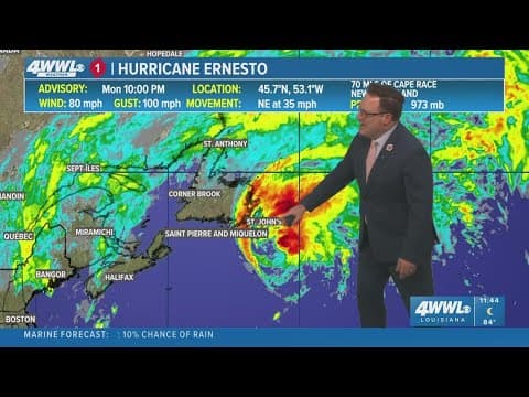 Tropical Update: Ernesto heading northeast in the northern Atlantic Ocean
