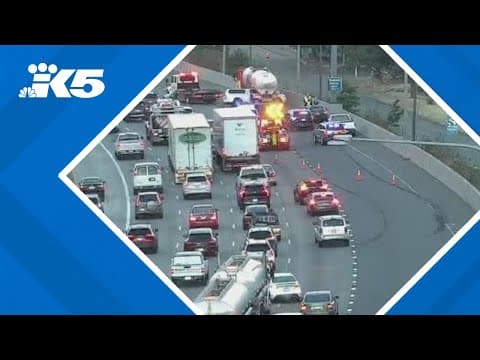I-5 southbound traffic in Tacoma snarled after tanker truck collision closes multiple lanes