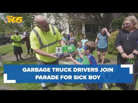 Garbage truck parade cheers sick young boy in DuPont