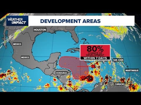 Tropical update: Disturbance in the Caribbean has 80% chance of development over the next 7 days