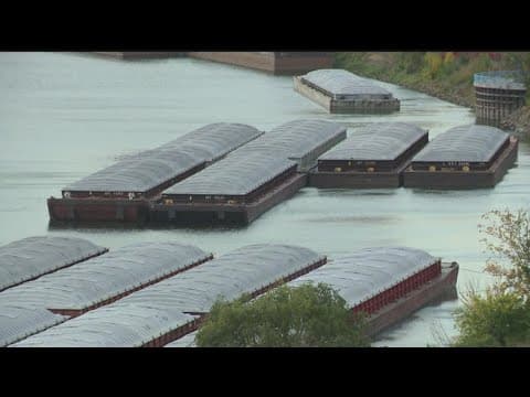 Barges grounded by low water halt Mississippi River traffic