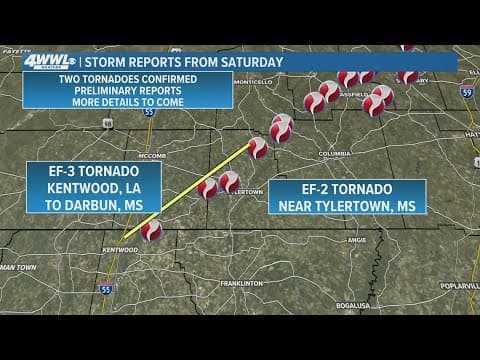 Tornadoes in Louisiana and Mississippi rated EF-3 and EF-2, surveys ongoing
