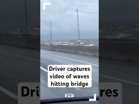 Driver captures video of waves hitting bridge