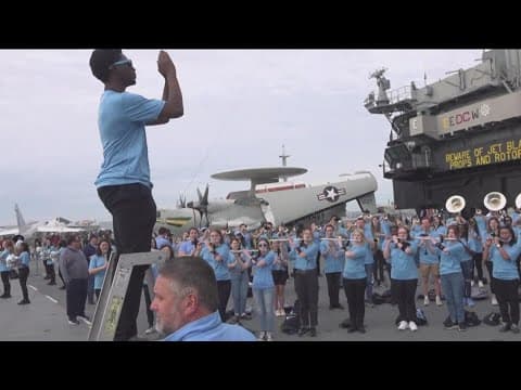 University of North Carolina Band performs on the USS Midway preparing for Holiday Bowl