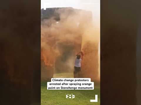 Climate change protesters arrested after spraying orange paint on Stonehenge monument