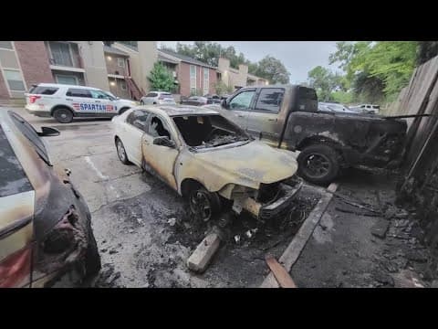 Multiple vehicles destroyed in suspicious Greenspoint fire as investigators search for one man