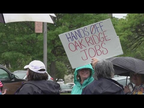 Dozens gather on rainy day to participate in 'Hands Off' protest in Oak Ridge