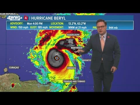 Monday 5 PM Tropical Update: Major Hurricane Beryl continues through the Caribbean