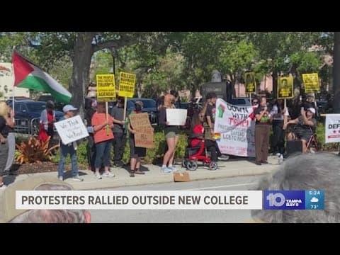 Protestors lines up outside New College as DeSantis meets with top immigration officials