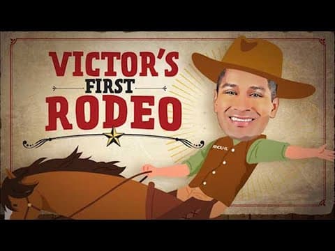 Victor Jacobo gets help with his first RodeoHouston