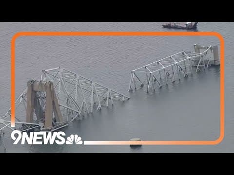 Aerial footage of collapsed Baltimore Bridge