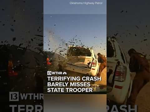 Terrifying crash barely misses state trooper during traffic stop
