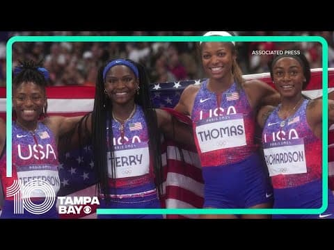 Team USA wins gold in the women's 4x100 final