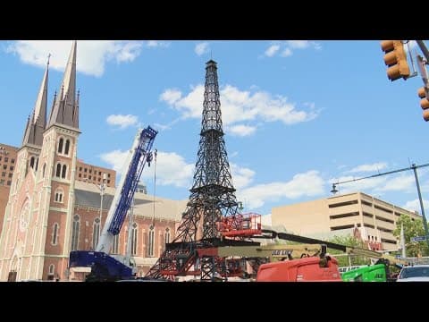 Replica Eiffel Tower in downtown Indianapolis during Olympic Swim Trials getting a permanent home