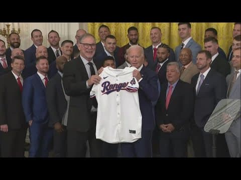 Texas Rangers visiting with President Joe Biden at White House celebrating World Series win