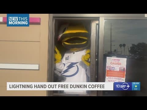 Tampa Bay Lightning's ThunderBug hands out free coffee at Dunkin'