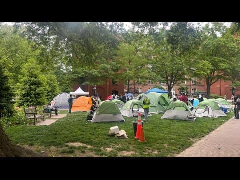 LIVE: Pro-Palestine protesters on GWU campus stay past 7 pm deadline
