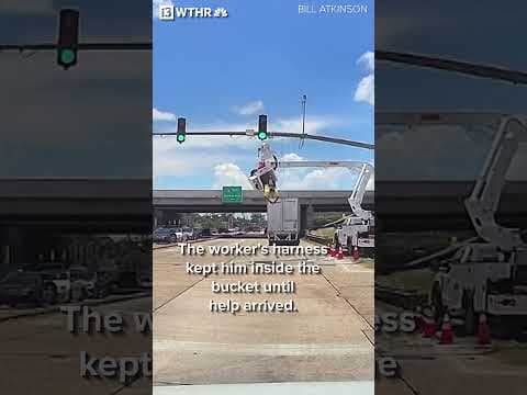 Worker hangs upside down after semi hits bucket truck #louisiana #workers
