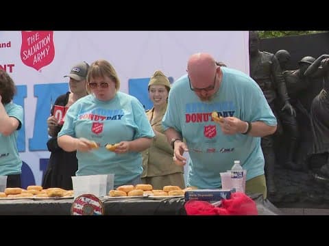 Competitive eaters battle over $3,000 in doughnut eating competition
