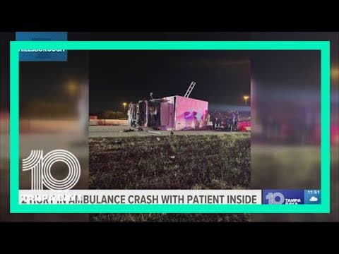 Ambulance strikes guardrail, overturns with patient inside on I-75