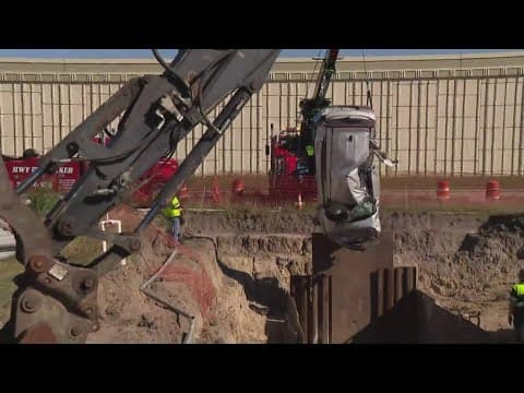 Work crew makes shocking find after car discovered in trench along Highway 290