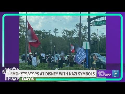 Demonstrators wave Nazi, DeSantis flags outside Disney World
